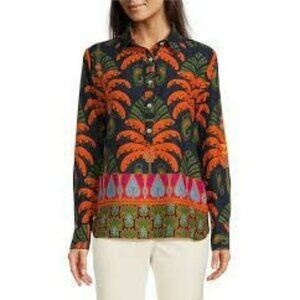 Jude Connally  S Multi Color Paisley Tropical Boho Cottagecore Tunic Aztec Navy